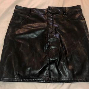 Black leather mini skirt